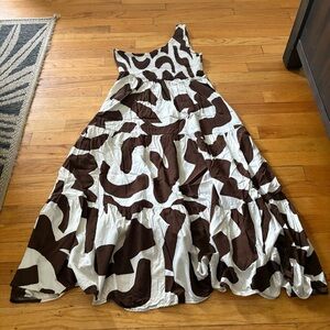 Abel The Label Brown & White Smocked One Shoulder Maxi Dress Size XL